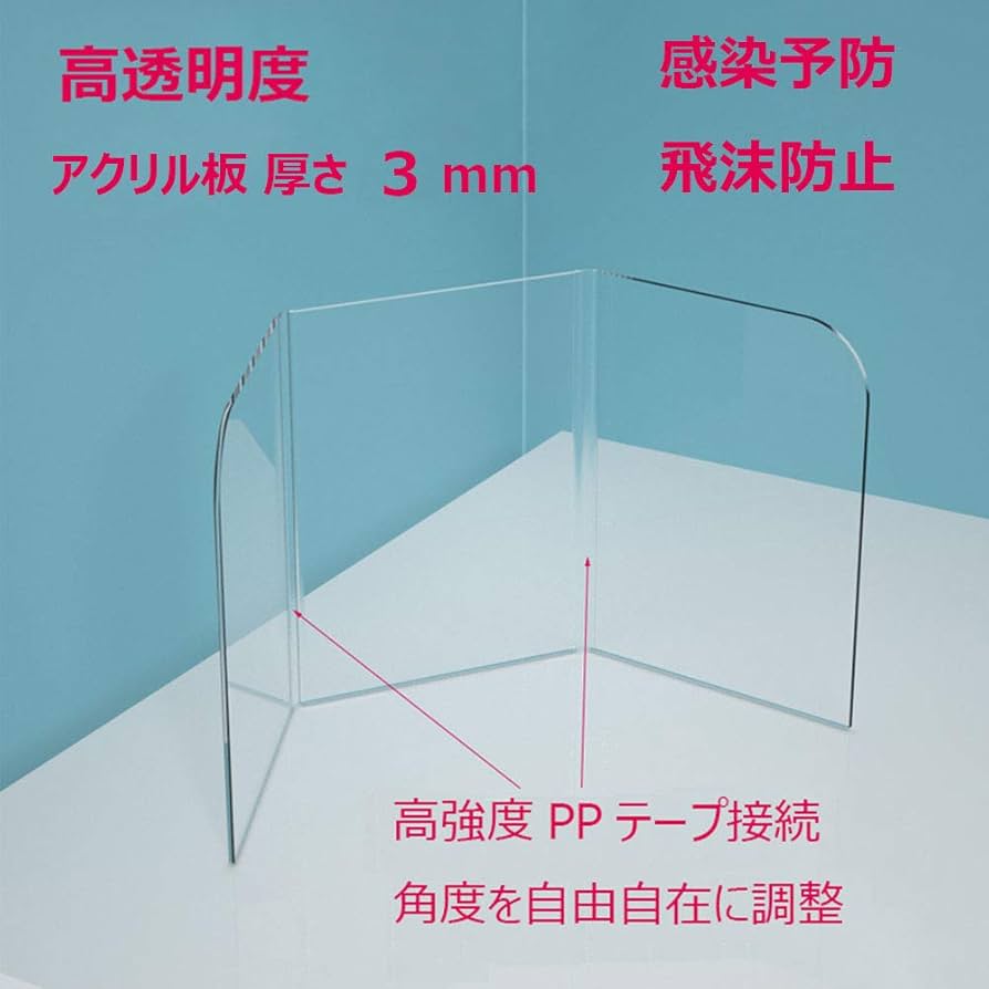 Amazon.co.jp: 飛沫防止 透明アクリル板 三面コ型折りたたみ式